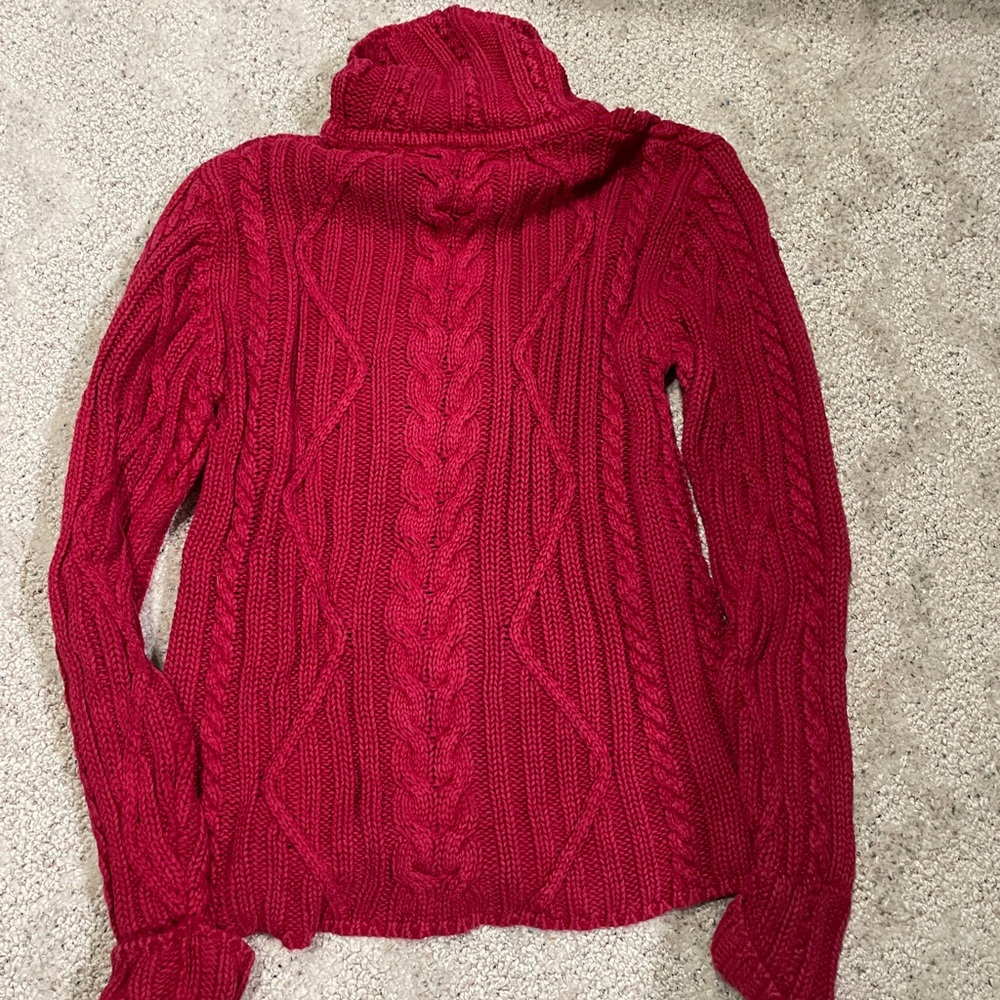 Red heavy knit turtleneck sweater